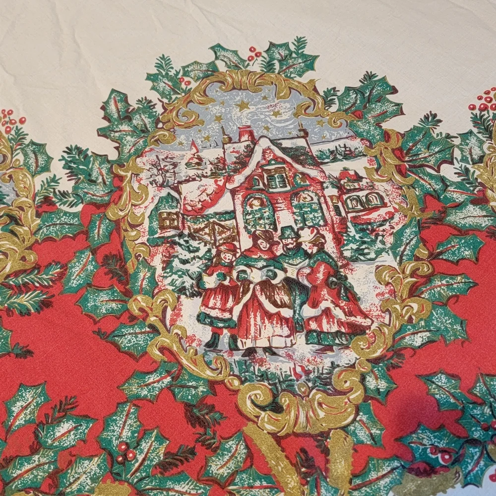 Bardwil Linens Dickens Christmas Fabric Tablecloth 52